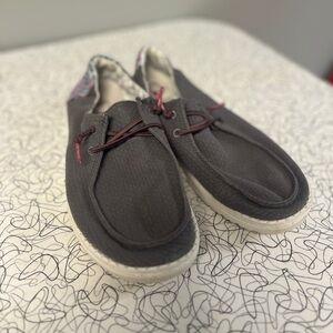 Hey Dude Women's Charcoal Slip-On Loafers with Aztec print heel